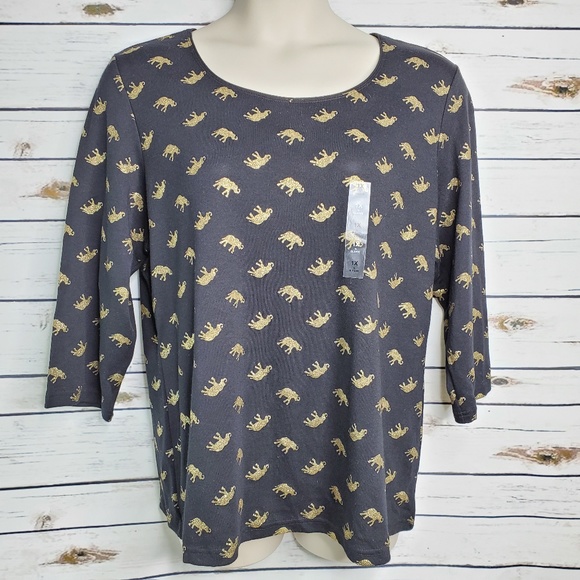 Karen Scott Tops - Karen Scott Black Elephant 1X Top Long Sleeves